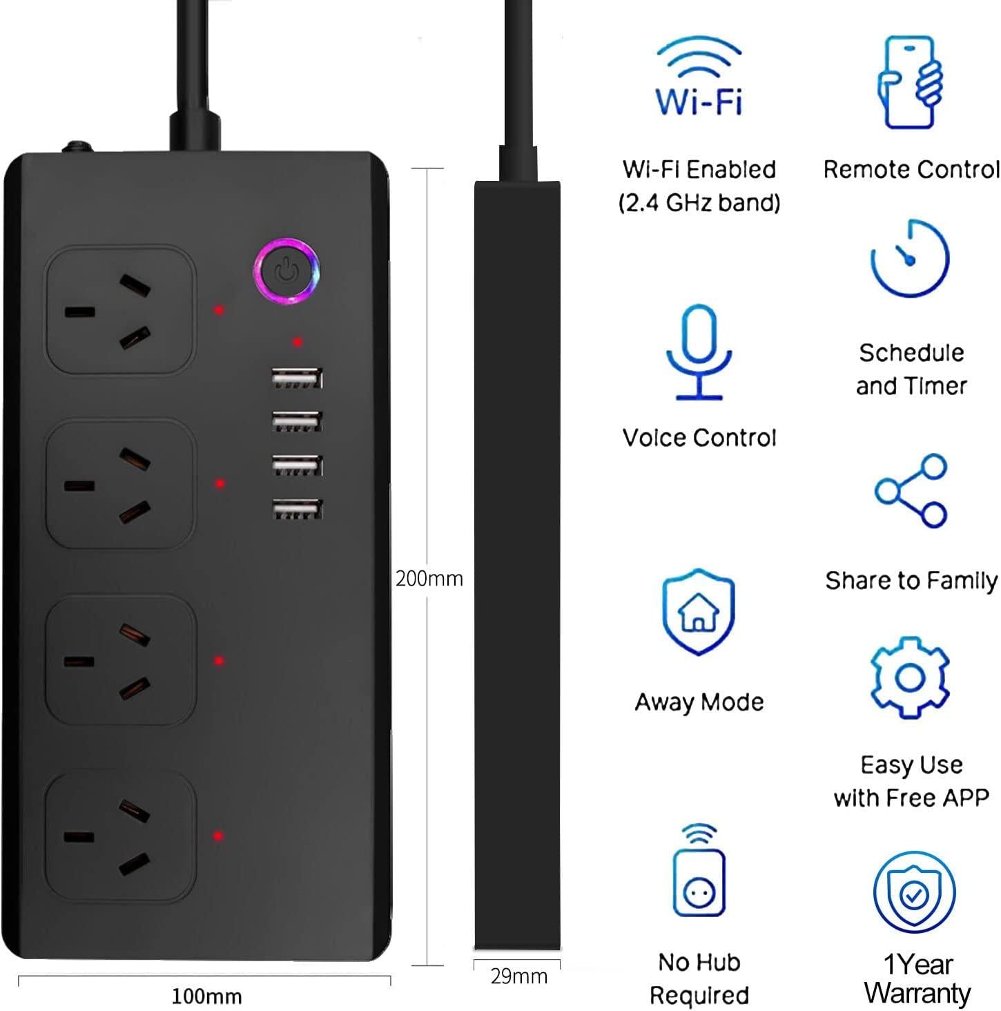 Jinvoo, Power Strip Surge Protector USB Socket Outlet,Timing Function, Smart Life Compatible with Alexa and Google Assistant, Control Your Devices from Anywhere, No Hub Required,SAA Certified Overload protection