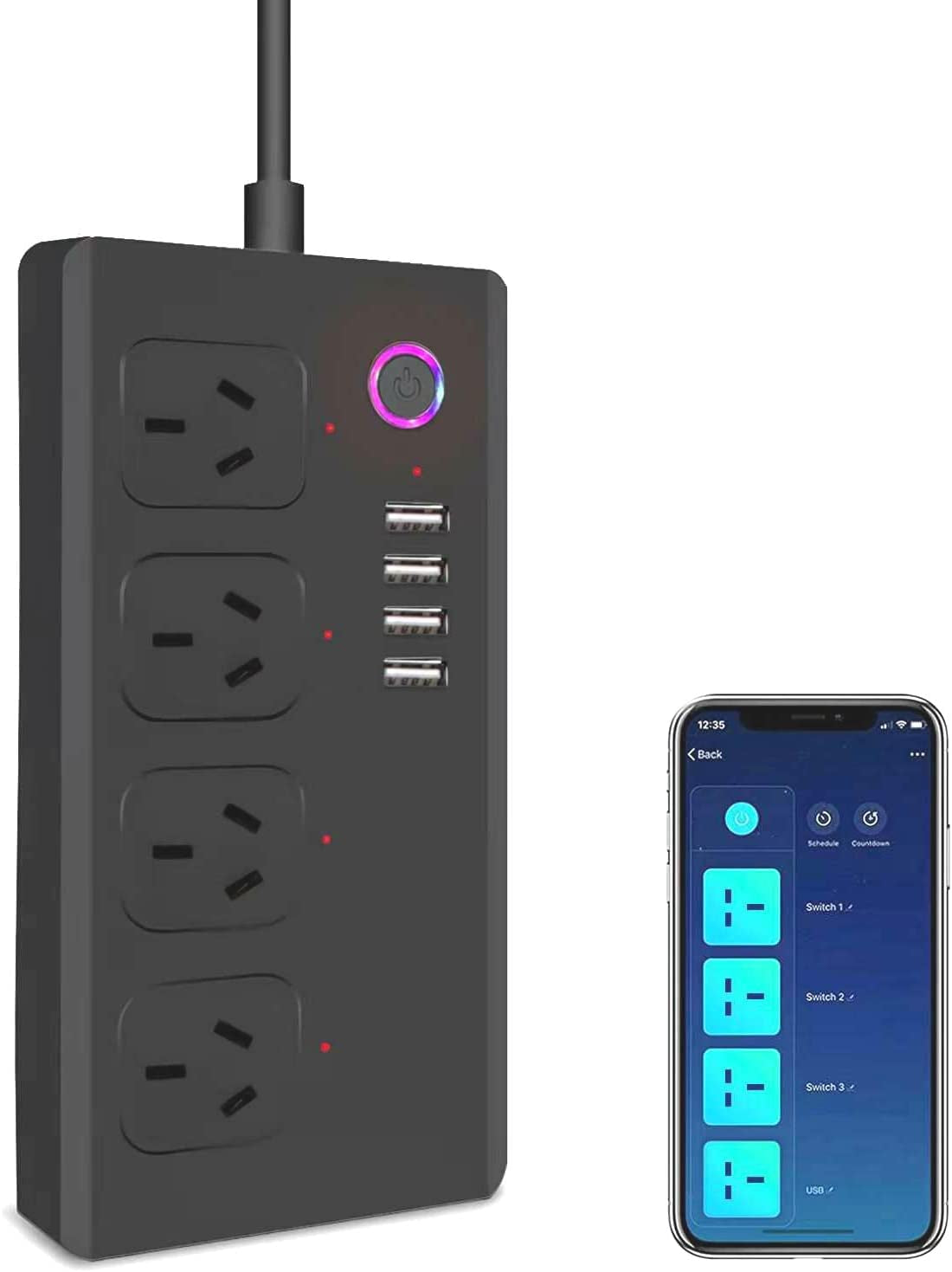 Jinvoo, Power Strip Surge Protector USB Socket Outlet,Timing Function, Smart Life，Compatible with Alexa and Google Assistant, Control Your Devices from Anywhere, No Hub Required,Saa Certified Overload Protection