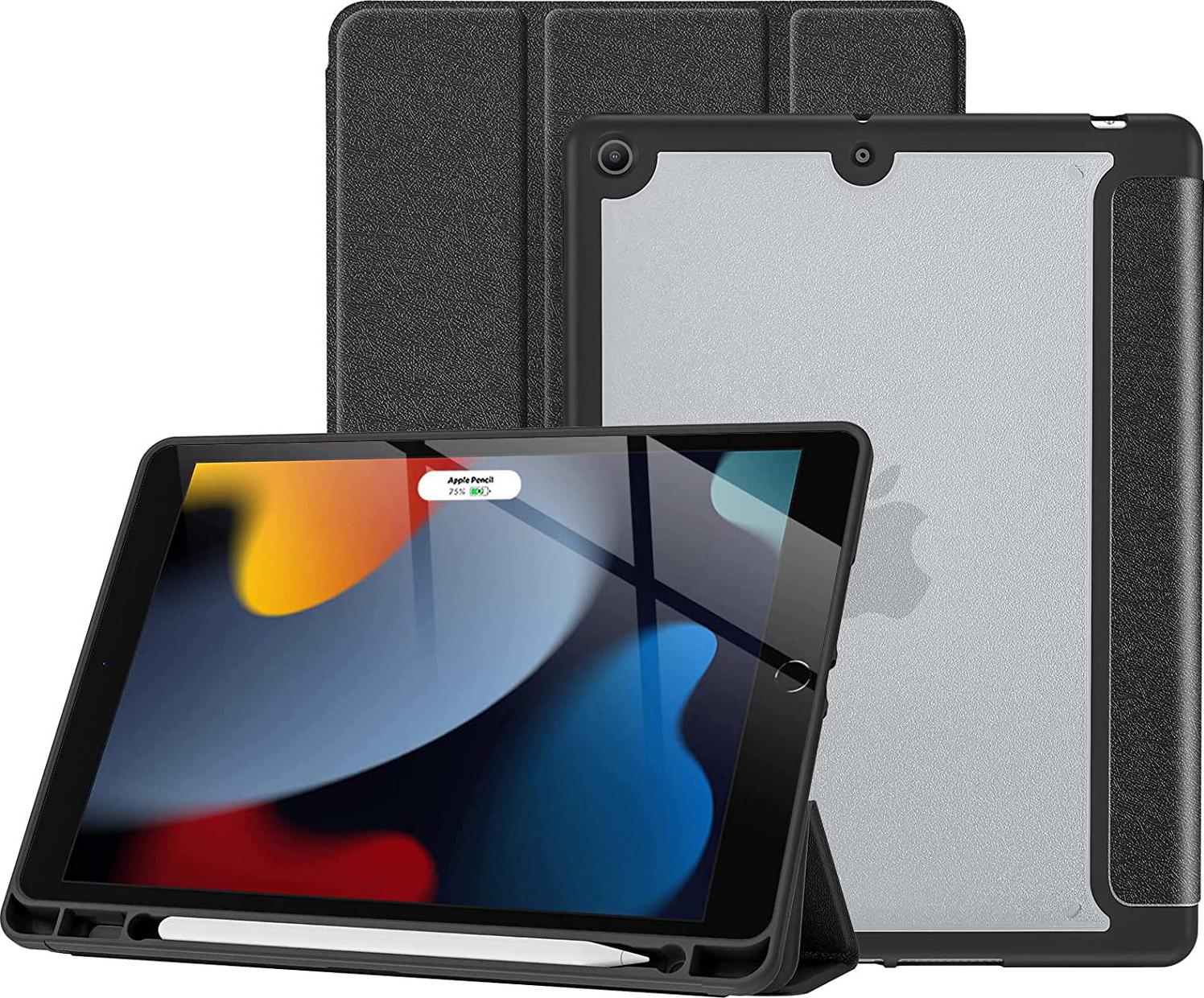 Procase, ProCase 10.2-inch iPad 9th Generation 2021/ iPad 8th Generation 2020/ iPad 7th Generation 2019 Case, Trifold Hard Shell Smart Cover with Pencil Holder for iPad 10.2 Inch 2021 2020 2019 Black