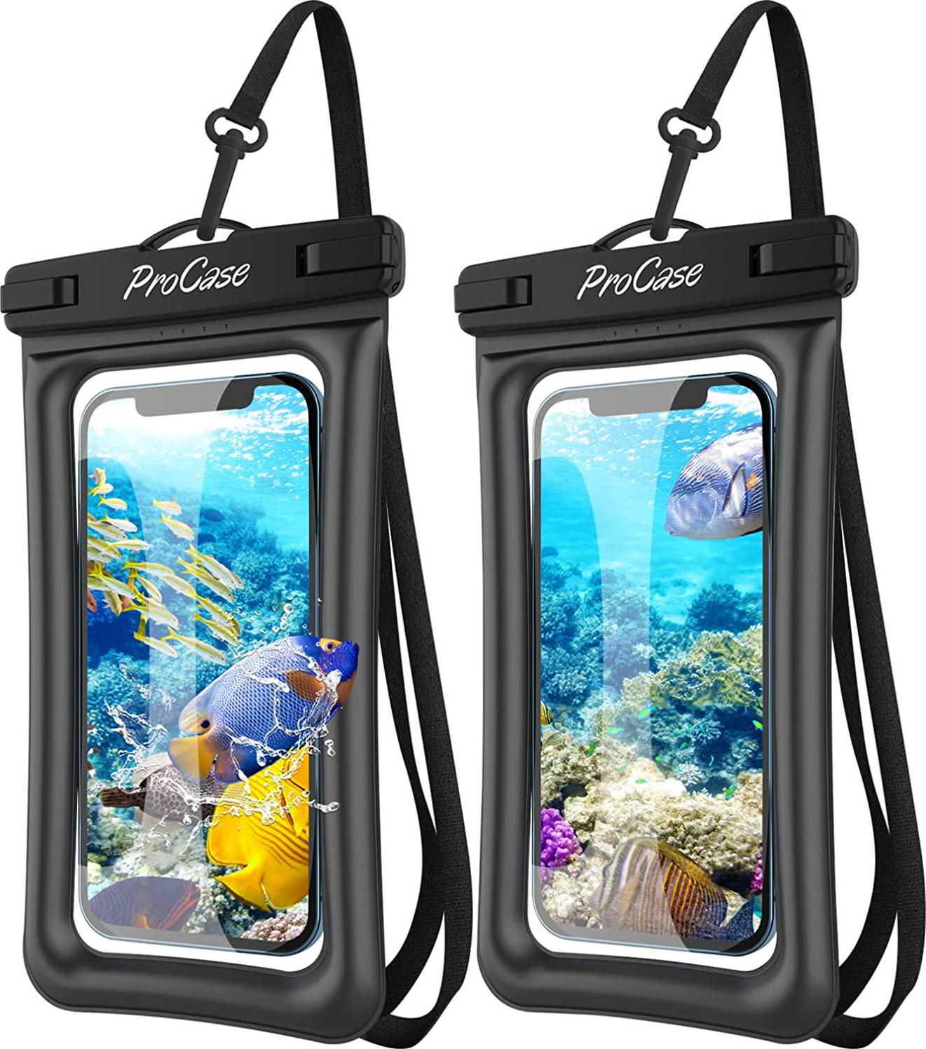 Procase, ProCase Floating Waterproof Phone Pouch, Universal Float Underwater Dry Bag Case for iPhone 13 Pro Max/ 12 Pro Max 11 XS XR 8 7 Plus Galaxy Pixel up to 7.0 for Beach Swimming -2 Pack, Black