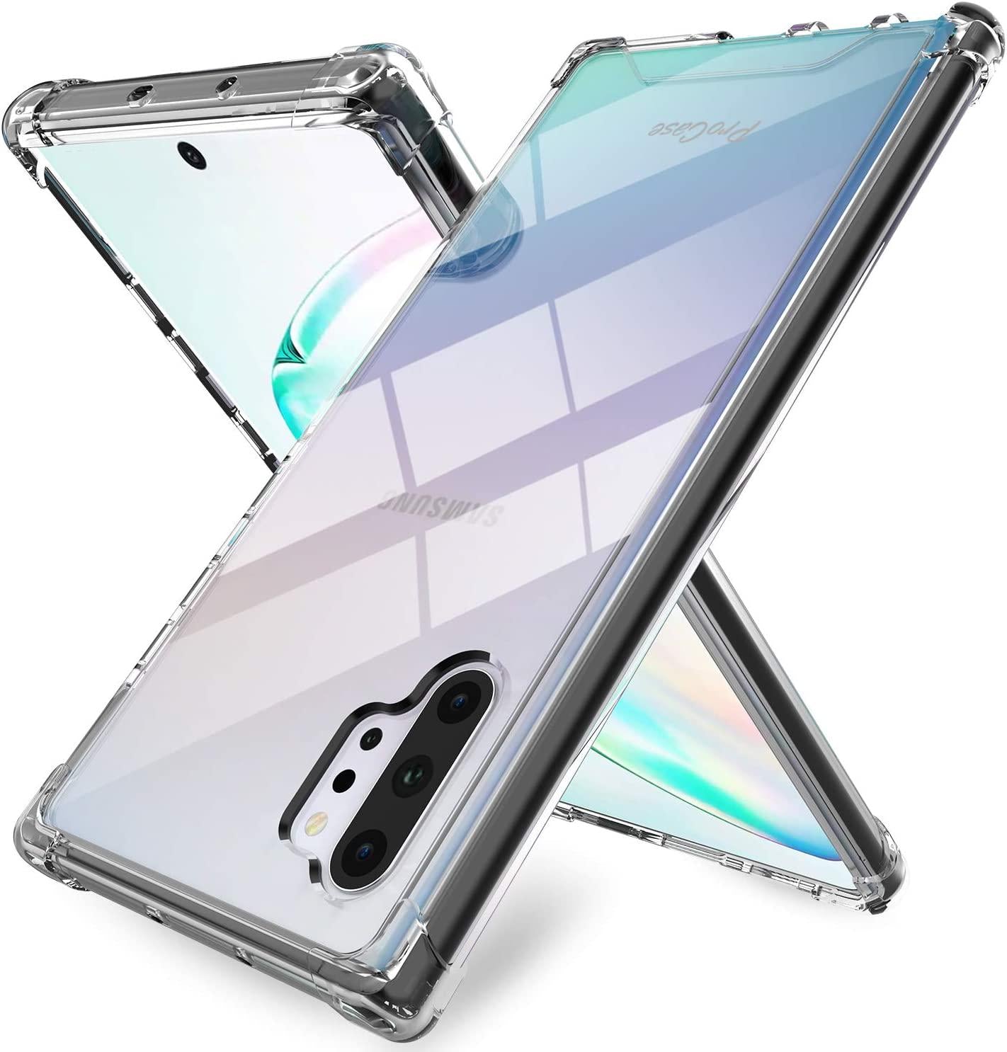 Procase, ProCase Galaxy Note 10+ Plus/5G Case Clear, Slim Hybrid Crystal Clear TPU Cover with Reinforced Corners, Transparent Anti-Scratch Rugged Protective Case for Galaxy Note 10+ / 10 Plus / 5G 2019-Black Frame