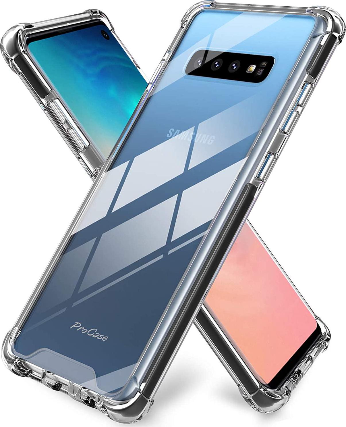 Procase, ProCase Galaxy S10 Case, Slim Hybrid Crystal Clear TPU Bumper Cushion Cover with Reinforced Corners, Transparent Scratch Resistant Rugged Cover Protective Case for Samsung Galaxy S10 2019 Black Frame